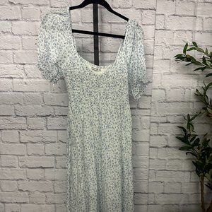 Abercrombie & Fitch Blue Floral Smocked Midi Dress
